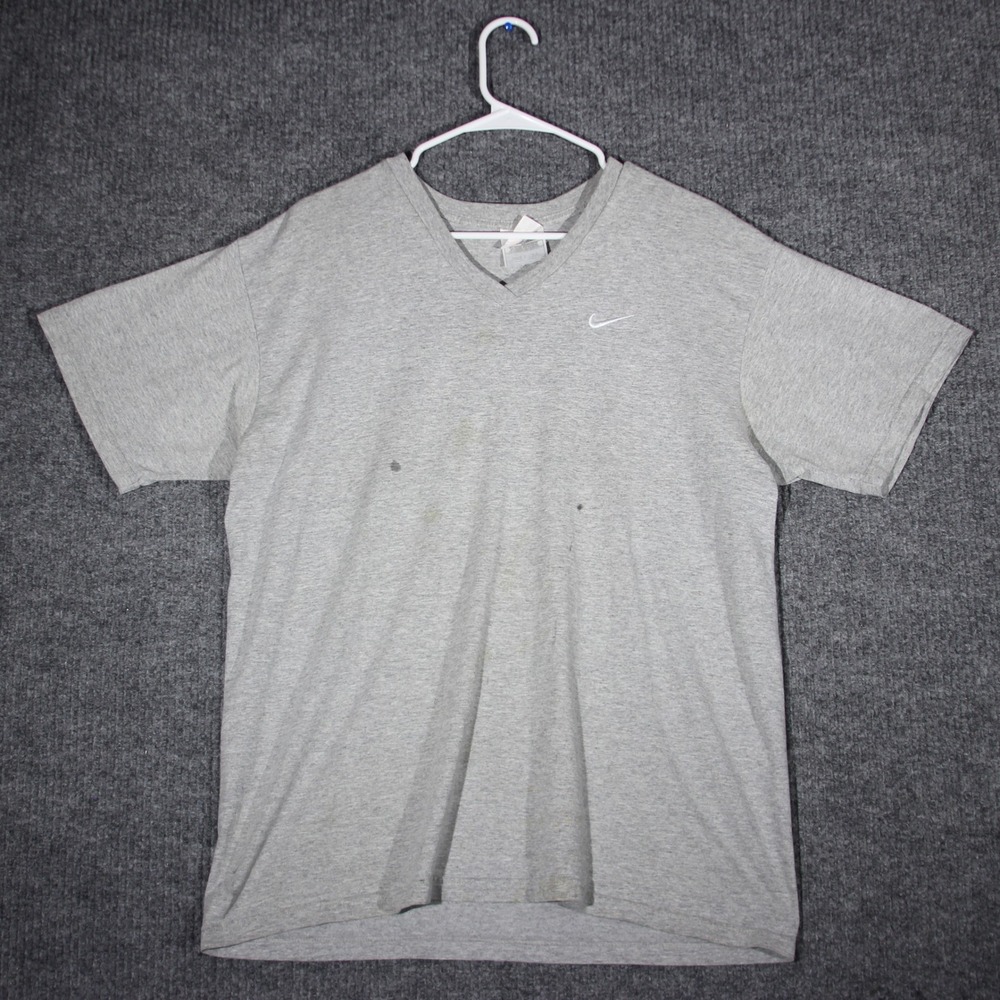 Vintage 90s Nike T Shirt Mens Large Gray Swoosh‎ Embroidered Sports Short Sleeve